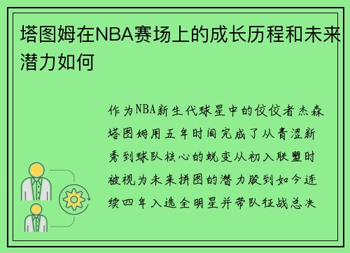 塔图姆在NBA赛场上的成长历程和未来潜力如何
